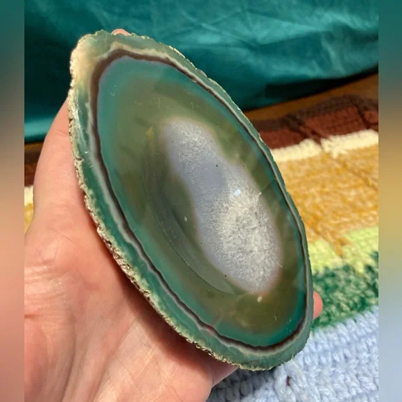 Vintage Green Agate Slice Crystal Geode Rock Piece Decor - Picture 6 of 16